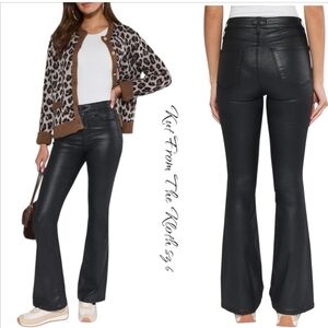KUT from the Kloth Ana High Rise Fab Ab Coated Flare Pants Black 6